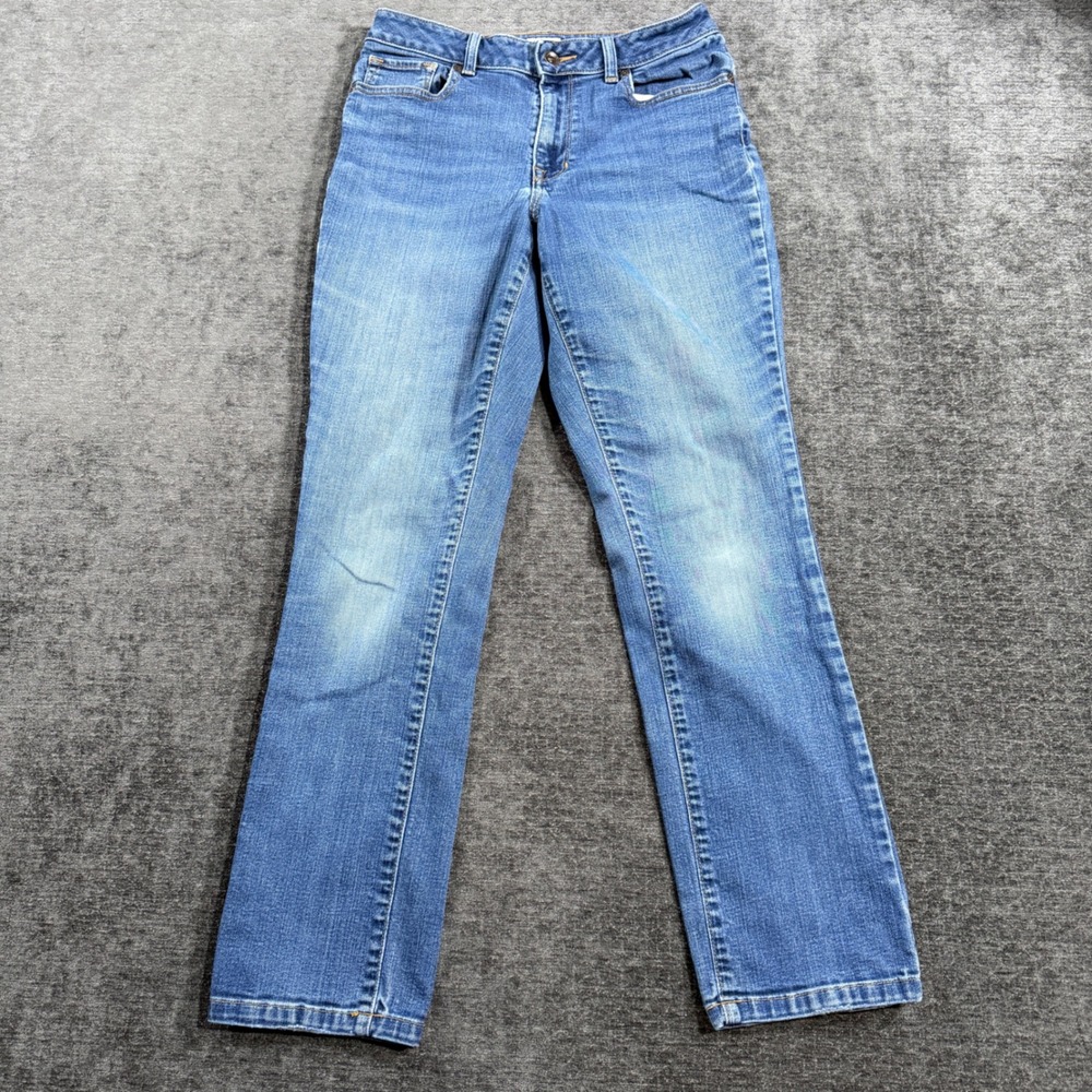 LL Bean Classic Fit Straight Leg Jeans Medium Wash Blue Denim Womens Size 4 Reg